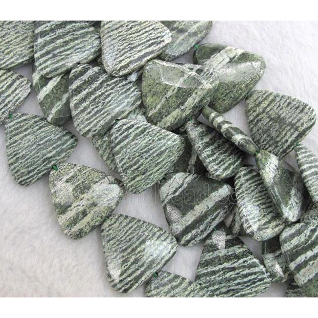 Natural Green Silver-line Jasper Beads, faceted triangle
