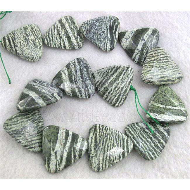 Natural Green Silver-line Jasper Beads, faceted triangle
