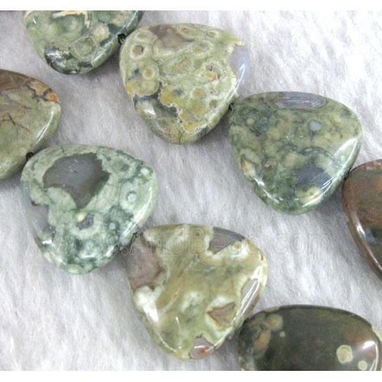natural Rhyolite Jasper bead, triangle, green