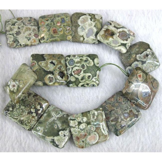 natural Rhyolite beads, green, square