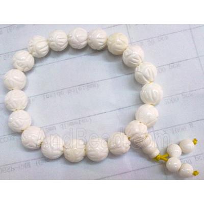 tridacna shell bracelet, carved, lotus, white