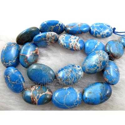 Sea Sediment Jasper beads, flat oval, blue