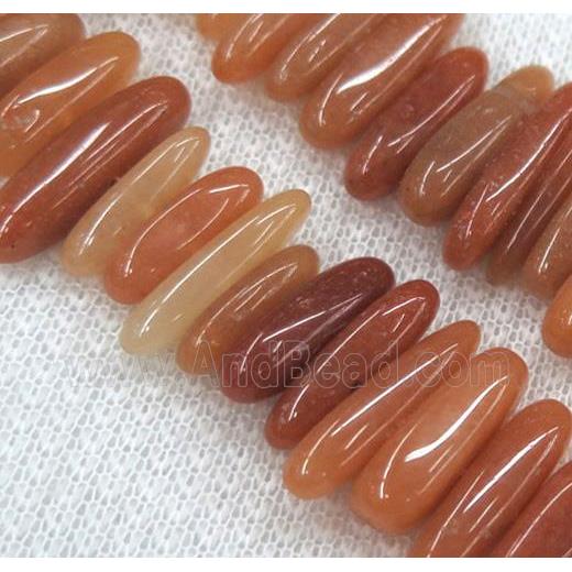 red aventurine stick bead, chips freeform