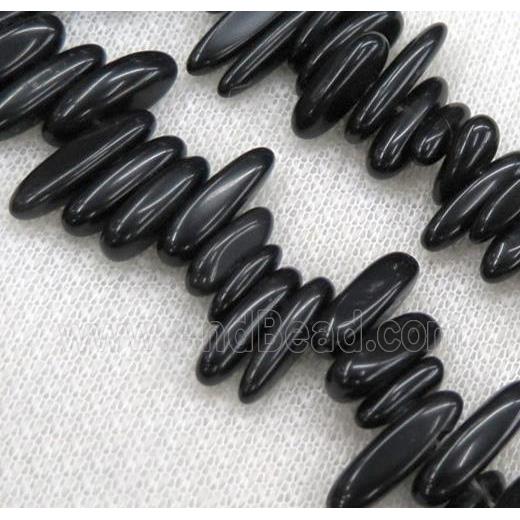 black onyx chip beads, synthetic, freeform stick