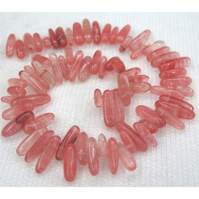 red watermelon crystal quartz beads, chip stick, freeform