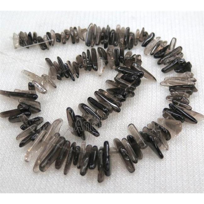 smoky quartz stick bead, chips freeform