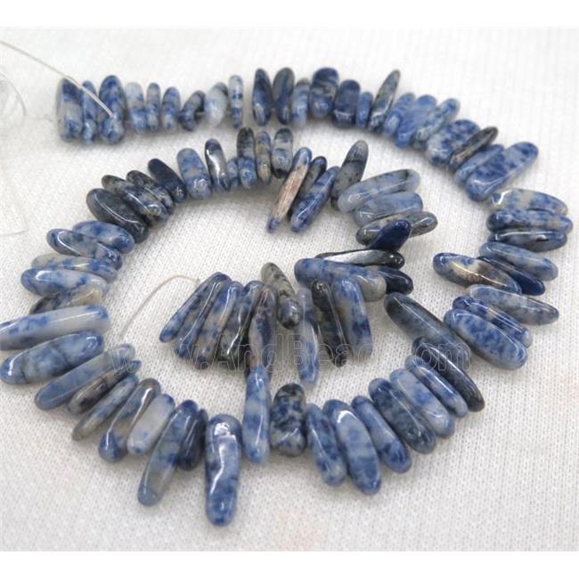 blue spots jasper beads, chip, freeform stick
