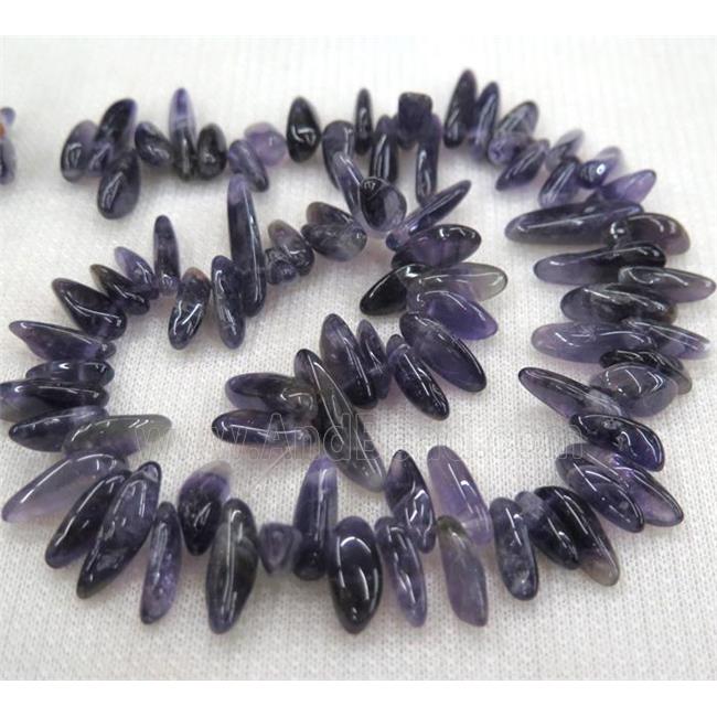 amethyst beads, chip, freeform stick, purple