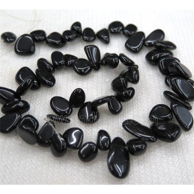 black onyx chip beads, synthetic, freeform