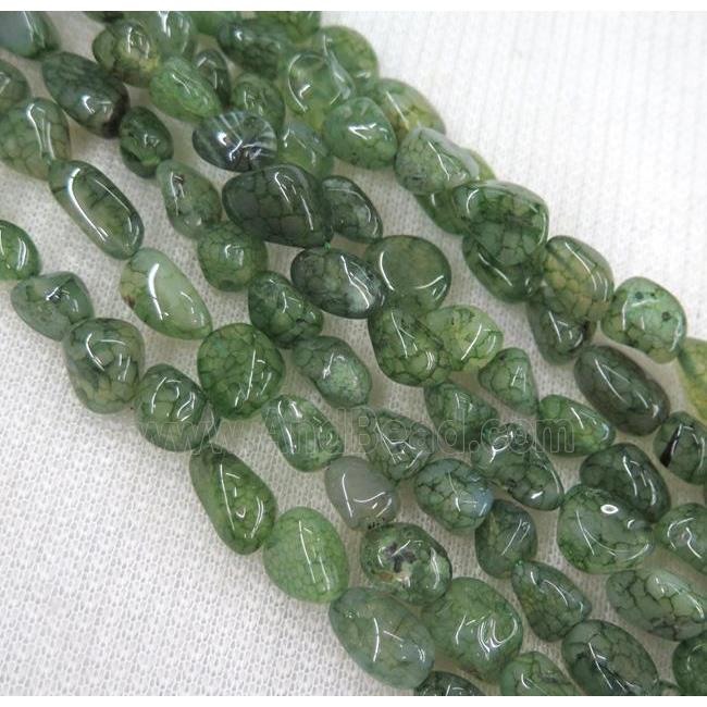 dragon veins agate bead, chip freeform, green