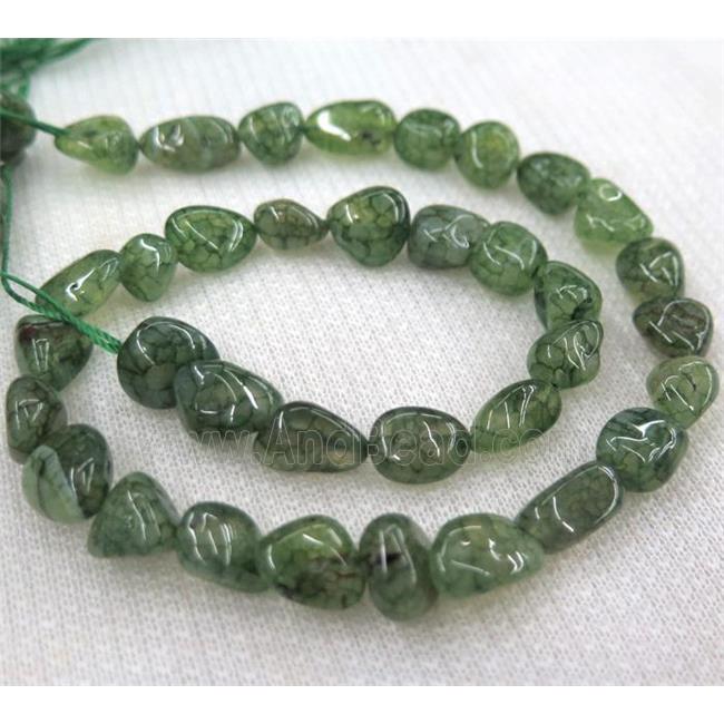 dragon veins agate bead, chip freeform, green