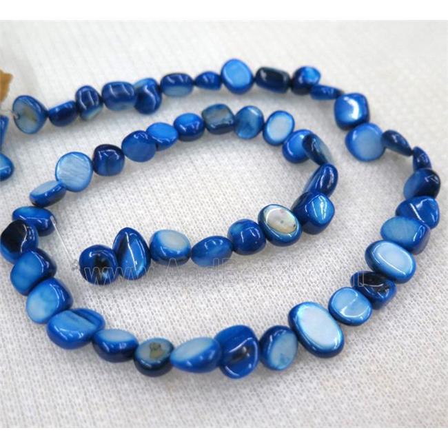 freshwater shell chip beads, freeform, rich blue