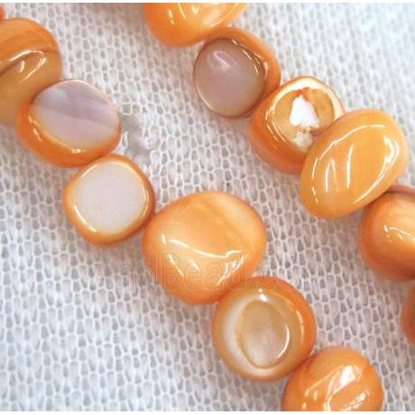 freshwater shell chip beads, freeform, orange