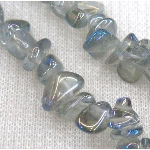 clear quartz bead, freeform chip, blue electroplated