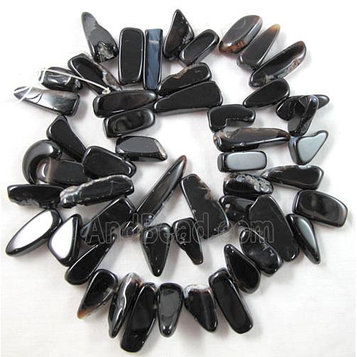 Black Onyx beads, freeform Chip, Top-Drilled