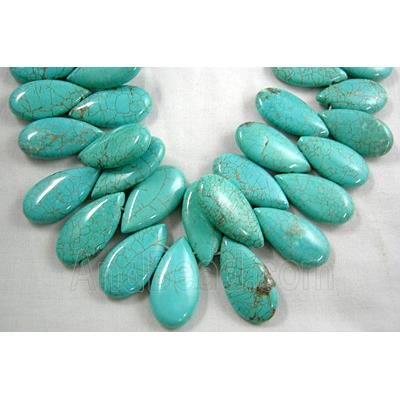 Chalky Turquoise beads, Teardrop, top-drilled, blue treated