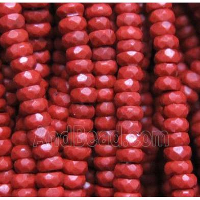 red Turquoise beads, faceted rondelle, synthetical