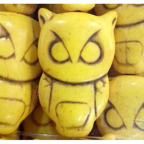 yellow owl turquoise beads, synthetical