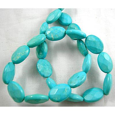 Turquoise beads briolette, Faceted Oval, blue treated