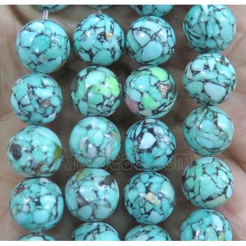mosaic turquoise beads, round, synthetic, green