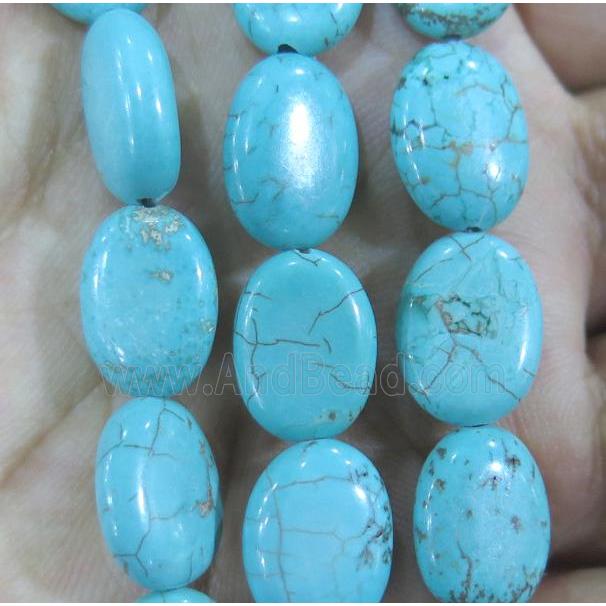 blue Chalky Turquoise beads, Flat Oval