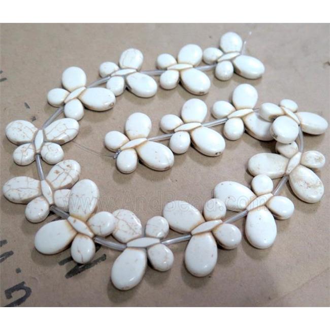 Chalky Turquoise beads, Stabilized, butterfly, white