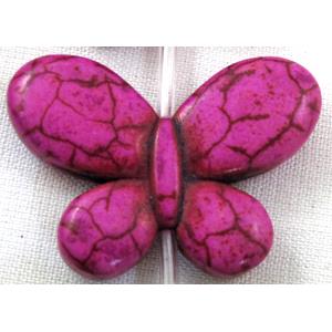 Chalky Turquoise beads, Stabilized, butterfly, hotpink