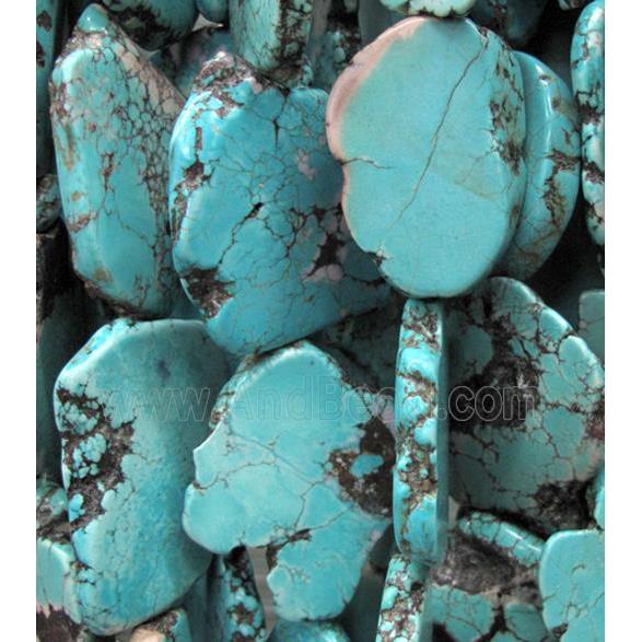 Turquoise slice beads, freeform, blue