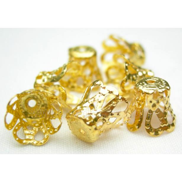gold plated flower beadcaps, iron