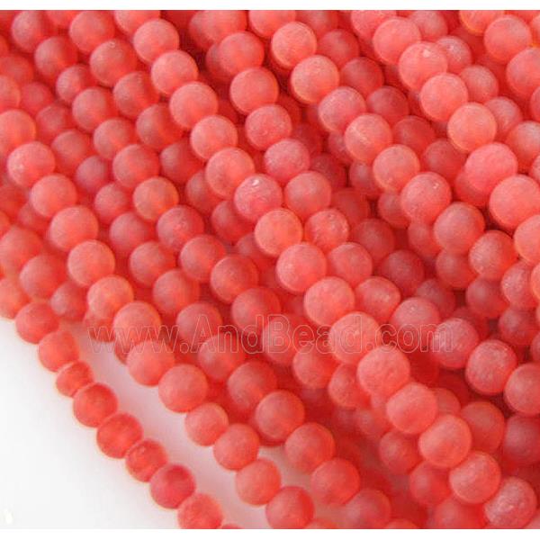 matte glass beads, round, red