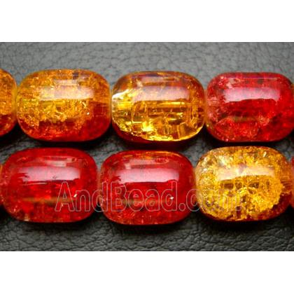 Crackle Glass Beads, barrel, red