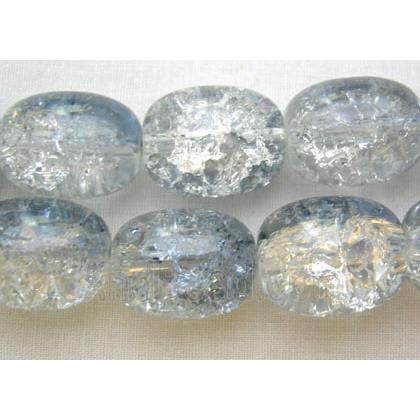 Crackle Glass Beads, barrel, ink-blue