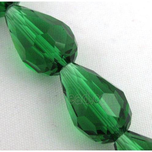 chinese crystal glass bead, faceted teardrop, green