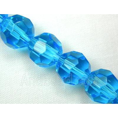 hand-cutting Chinese Crystal Glass Beads, faceted round, aqua