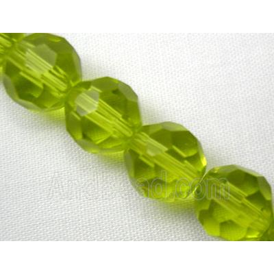 hand-cutting Chinese Crystal Glass Beads, faceted round, olive