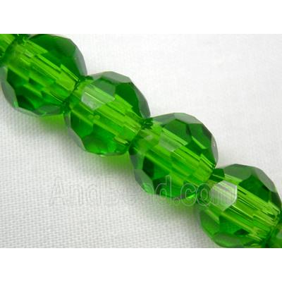 hand-cutting Chinese Crystal Glass Beads, faceted round, deep-green