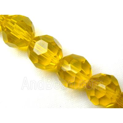 hand-cutting Chinese Crystal Glass Beads, faceted round, golden