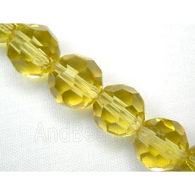 hand-cutting Chinese Crystal Glass Beads, faceted round, yellow