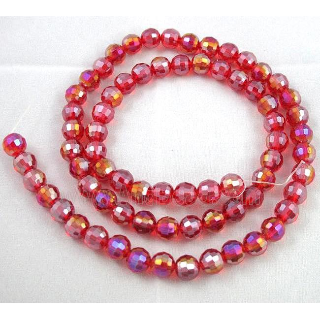 Crystal Glass Beads, 96 faceted round, Red AB-color