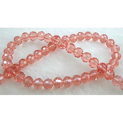 Crystal Glass Beads, 96 faceted round, rose-red