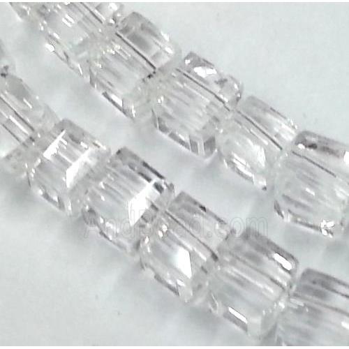 Chinese crystal glass bead, faceted cube, clear