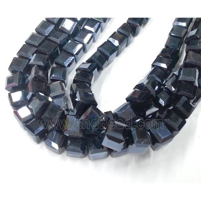 Chinese crystal glass bead, faceted cube, hematite