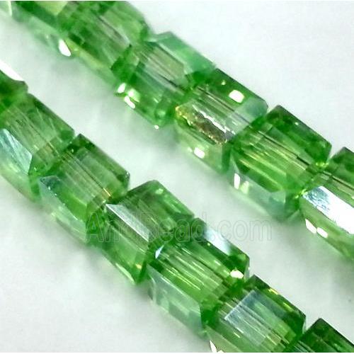 Chinese crystal glass bead, faceted cube, green