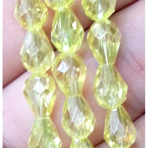 Chinese crystal glass bead, faceted teardrop, yellow ab color