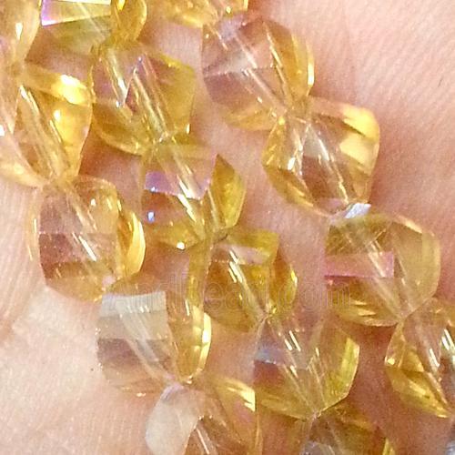 Chinese crystal glass bead, swiring cut, gold champagne AB color