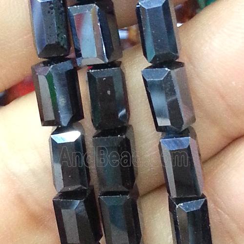 Chinese crystal glass bead, faceted cuboid, black hematite