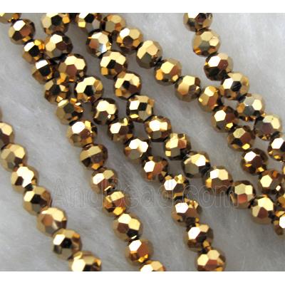 Chinese Crystal Beads, Faceted Round, golden plated