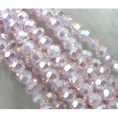 Chinese Glass Crystal Beads, faceted round, lt.pink AB-color