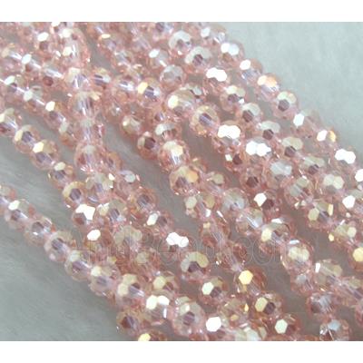 Chinese Crystal Glass Beads, faceted round, rose-pink AB-color
