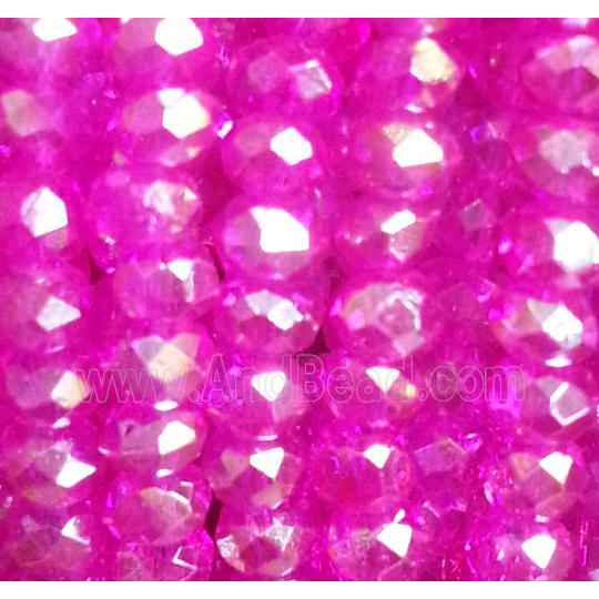 Chinese crystal glass bead, faceted rondelle, hotpink AB color